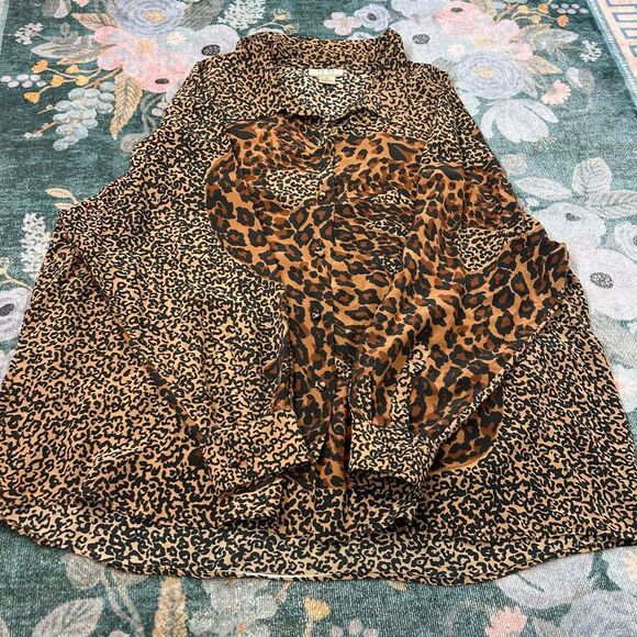 Vintage Leopard Silk Blouse Women 3X Tan Black  Animal Print Button Long Sleeve - Picture 6 of 15